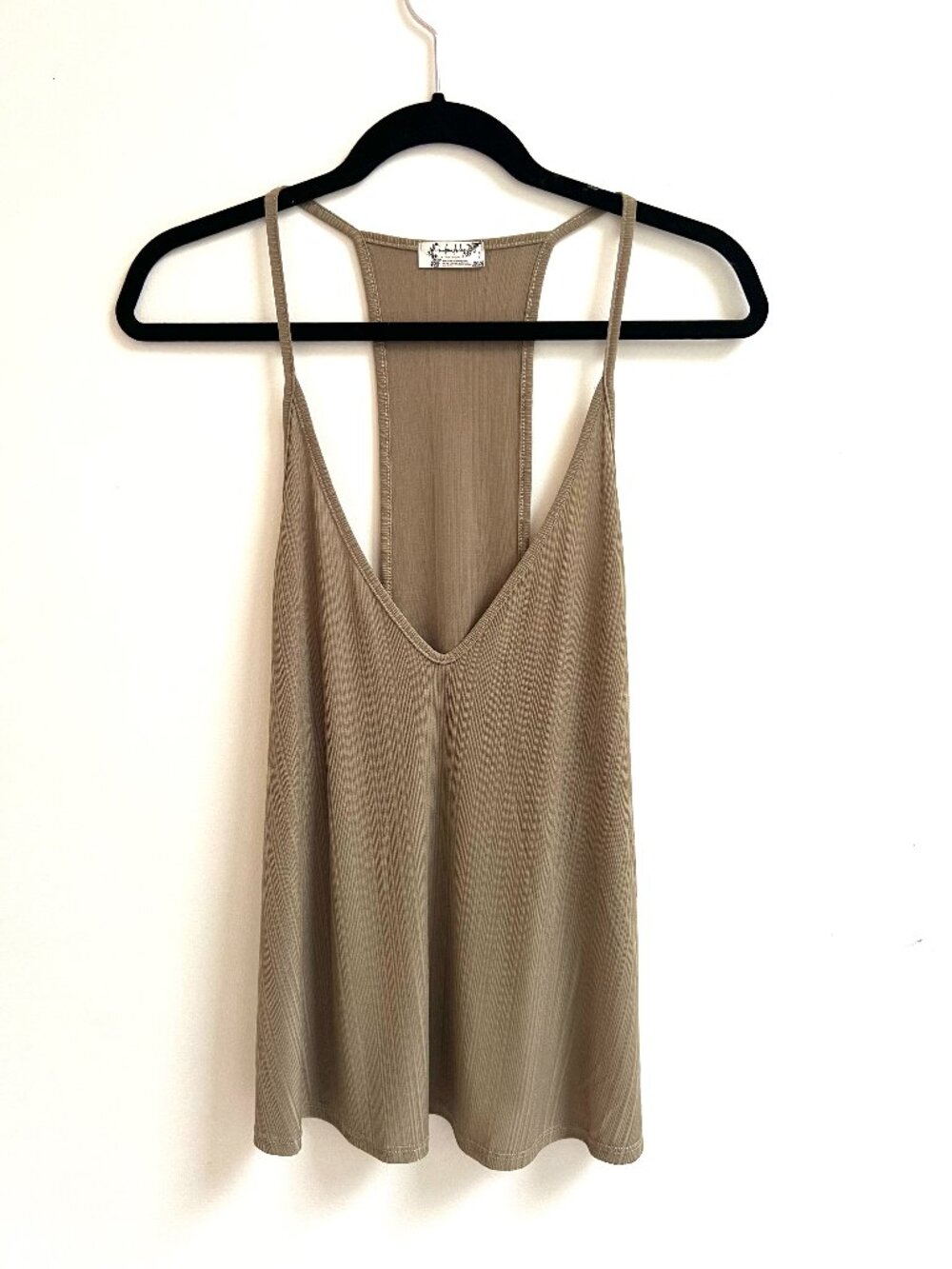 Free People Intimately Taupe Ribbed Plunging V Neck Racerback Tank Top Size M